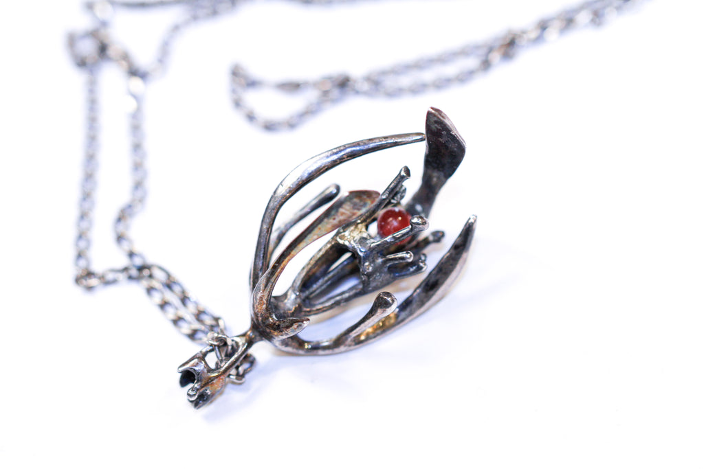 brutalist caged carnelian pendant necklace - n026