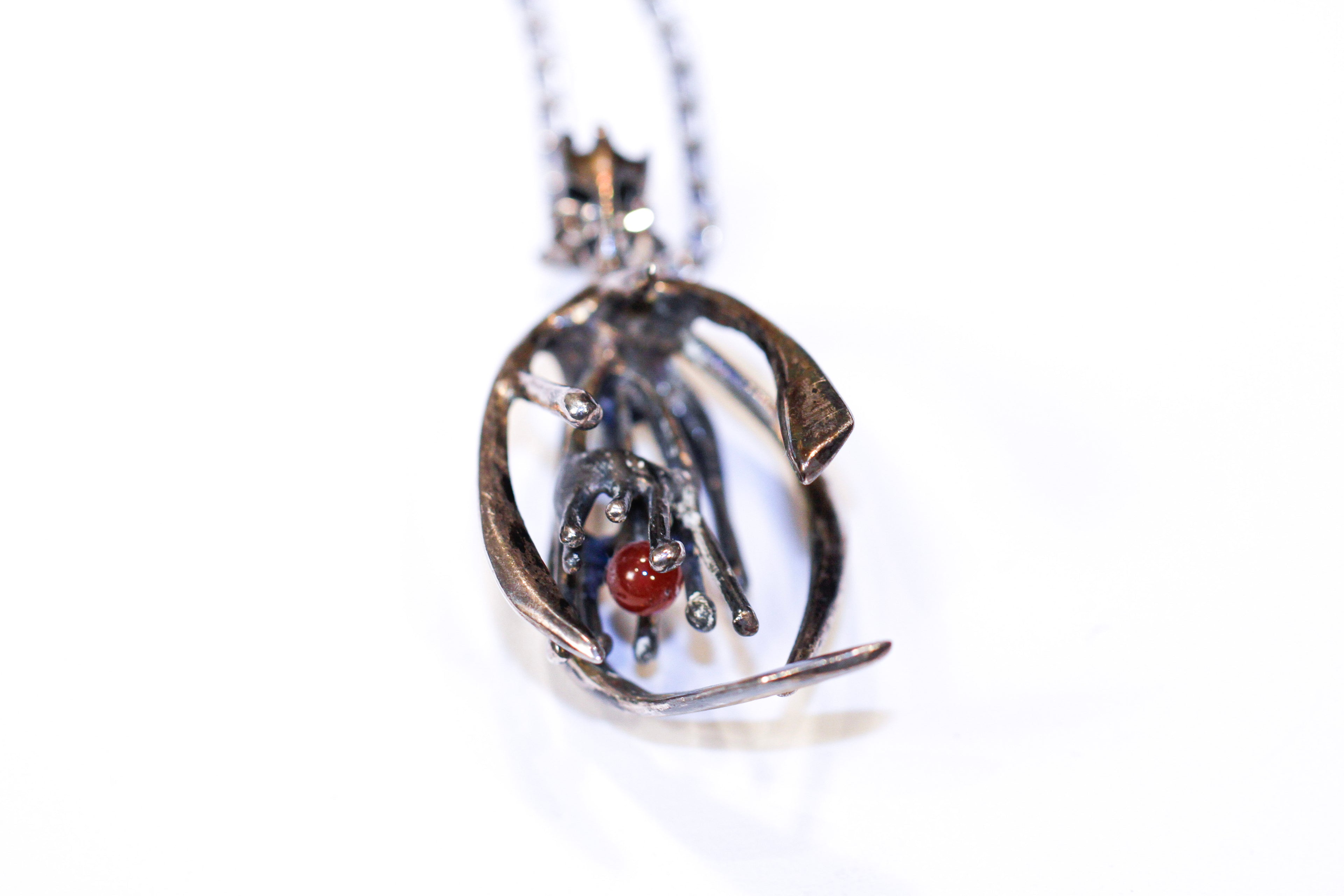 brutalist caged carnelian pendant necklace - n026