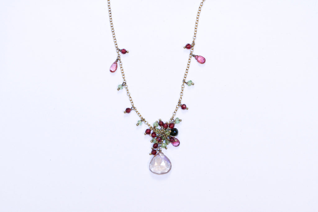 clustered citrine pink tourmaline peridot garnet on sterling vermeil- n030