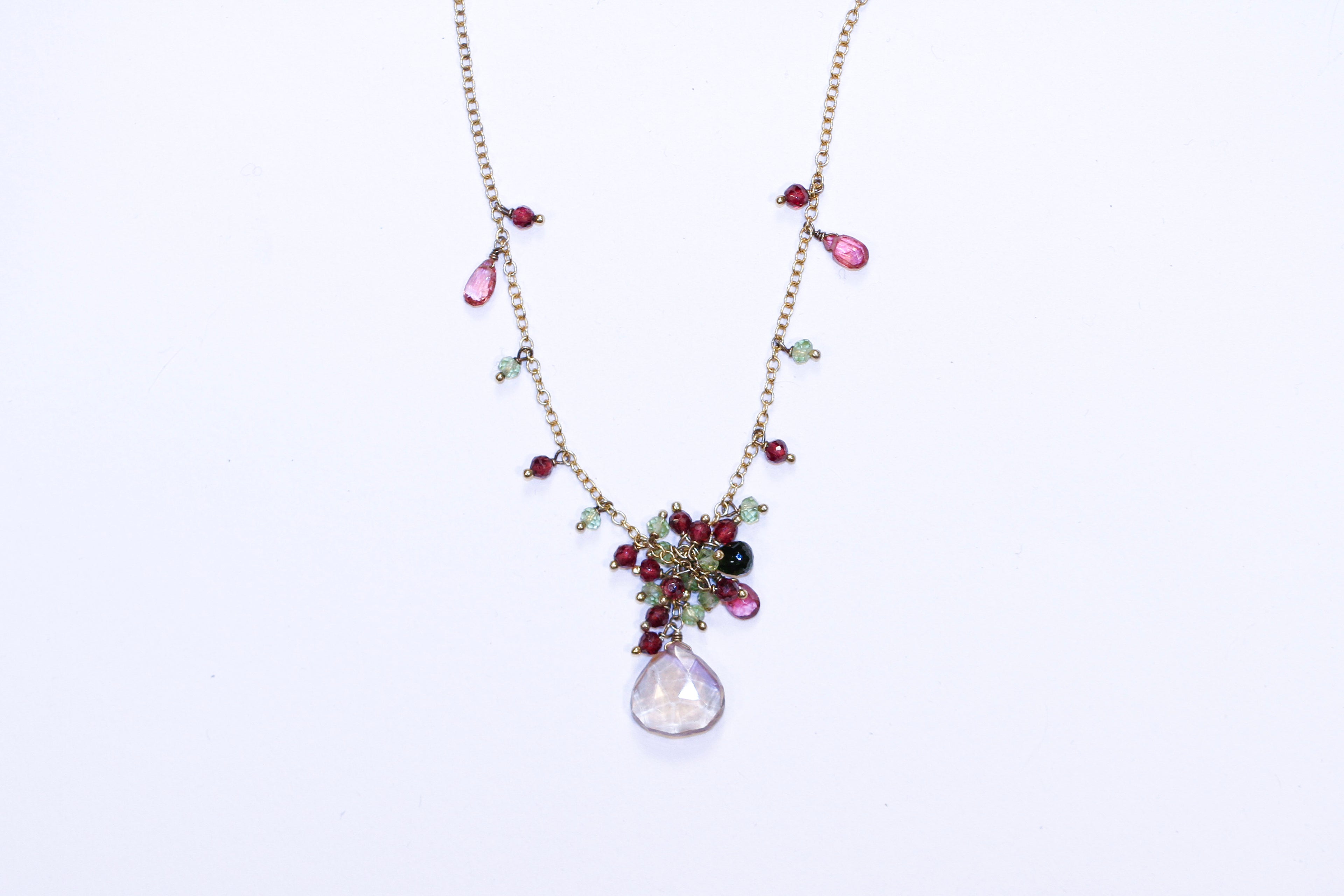 clustered citrine pink tourmaline peridot garnet on sterling vermeil- n030