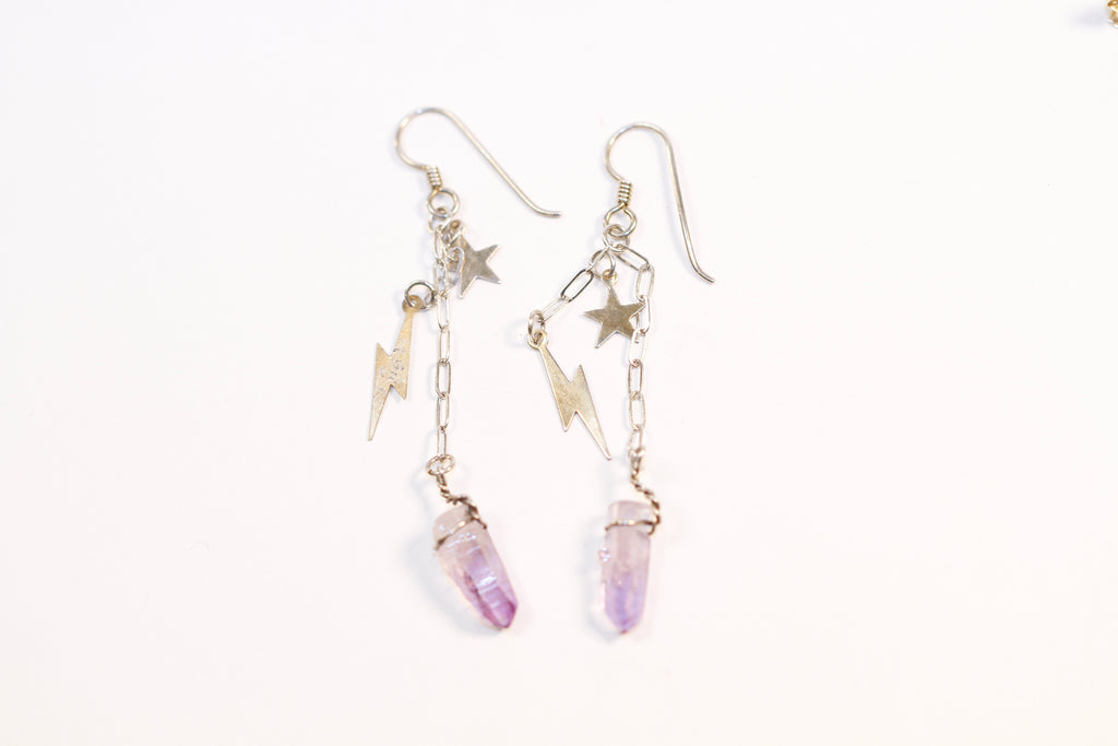 lightning bolt stars hook earring - e032