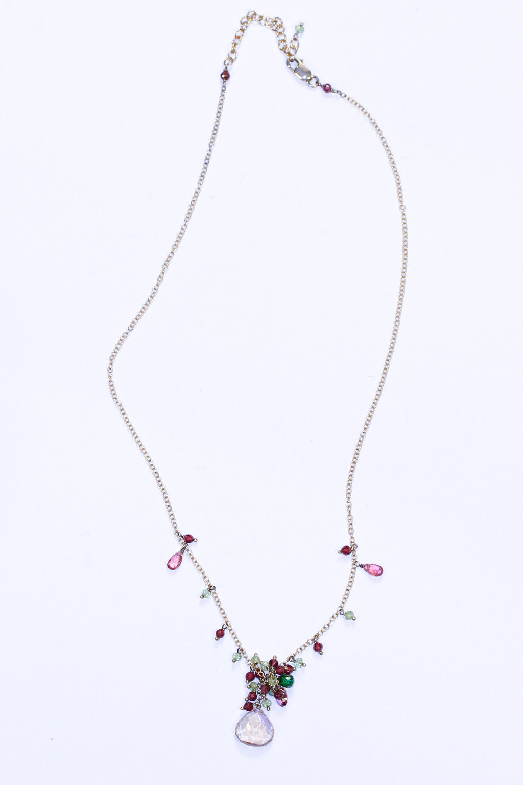clustered citrine pink tourmaline peridot garnet on sterling vermeil- n030
