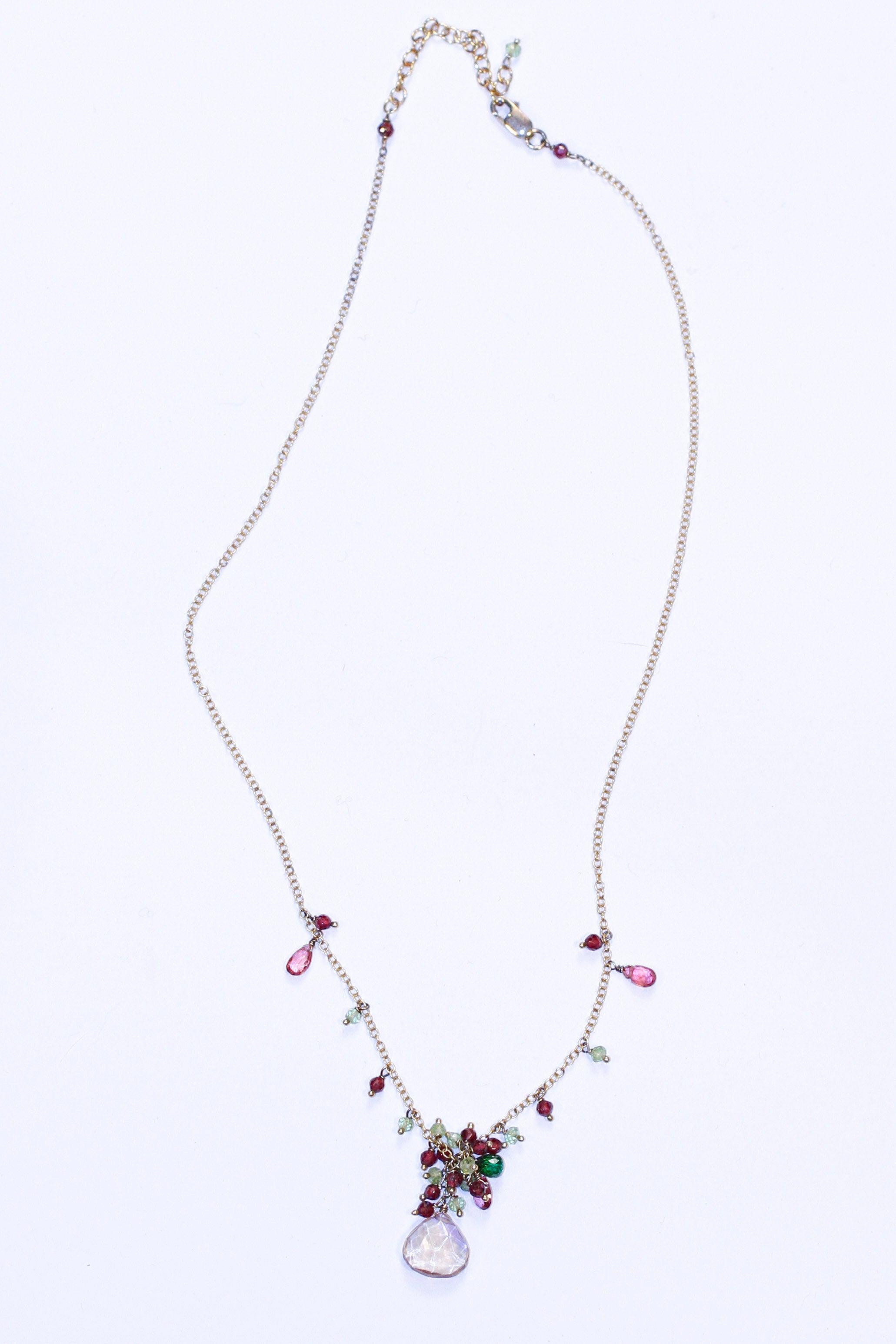 clustered citrine pink tourmaline peridot garnet on sterling vermeil- n030