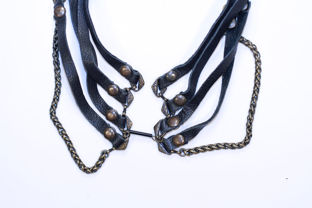 bliss lau brown leather choker - n029