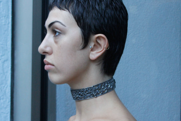 robert larin canadian brutalist oxidized silver choker - n002